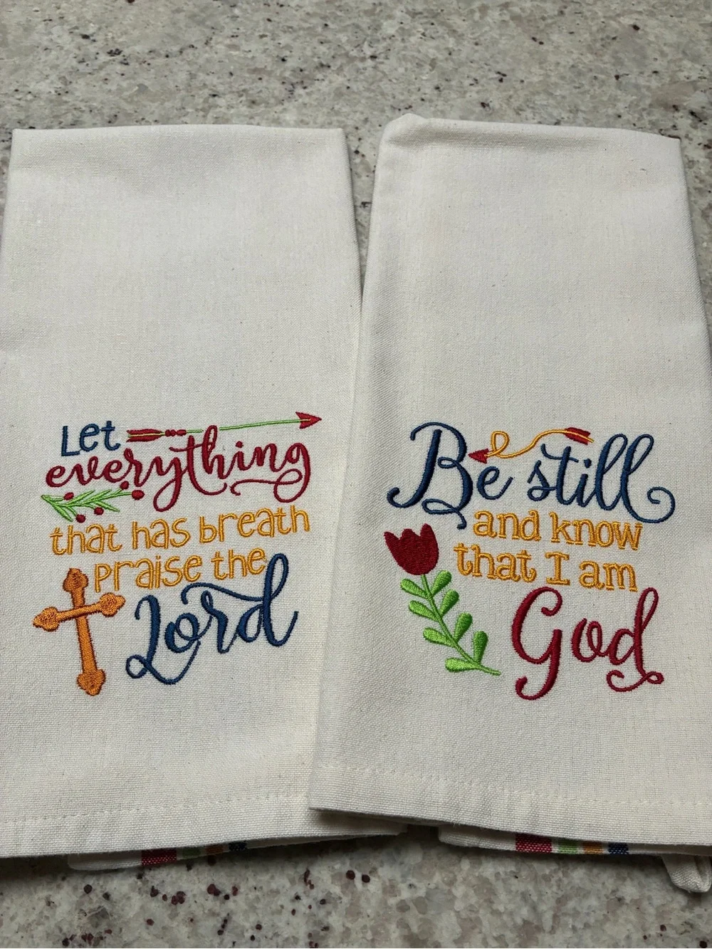 Embroidered Faith Kitchen Towels – White